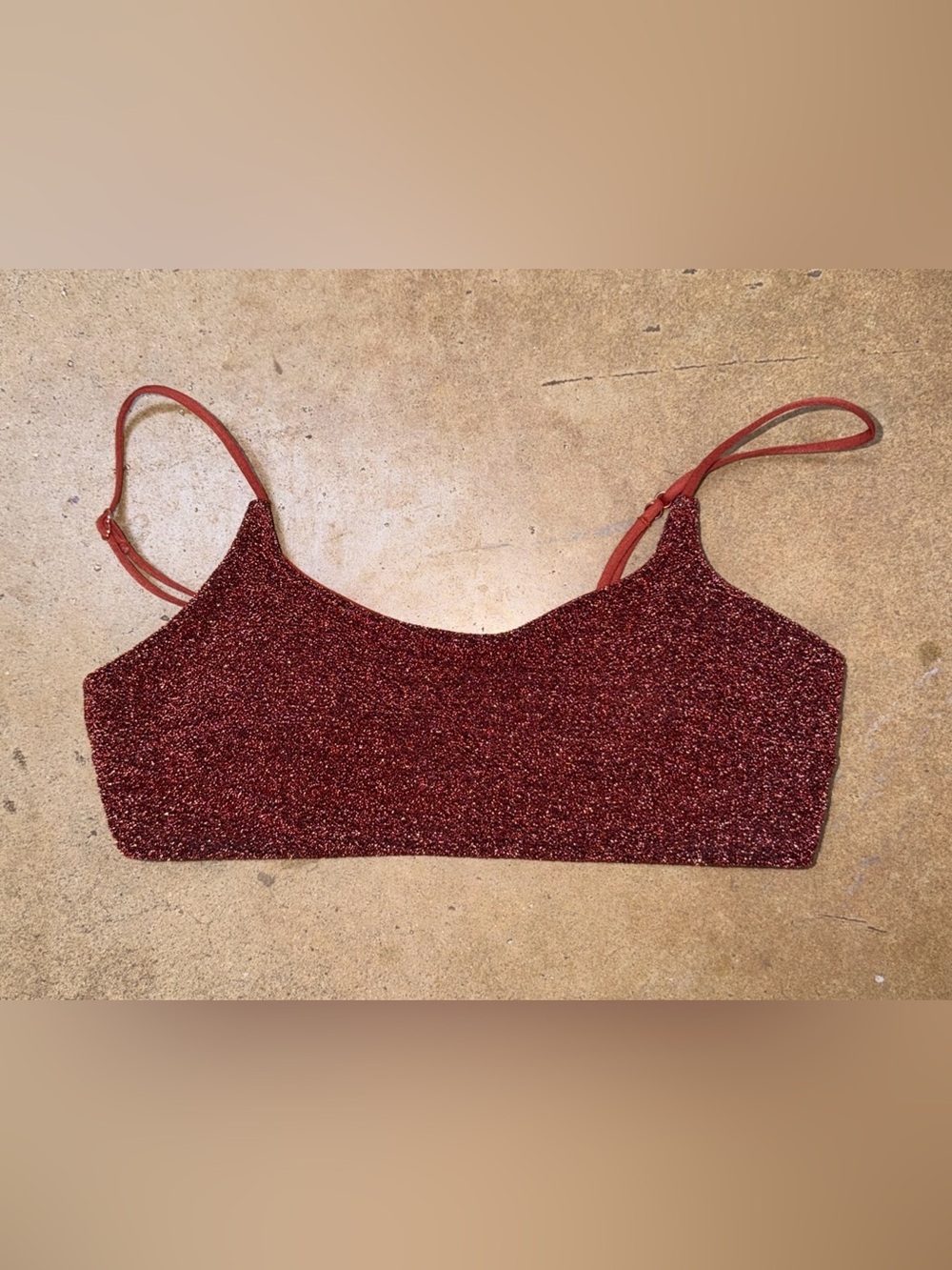 H & M Swim Top 6 Reddish Brown Glitter Adjustable Straps Beach Pool Party Summer
